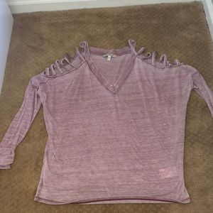 Express one eleven open shoulder sheer shirt